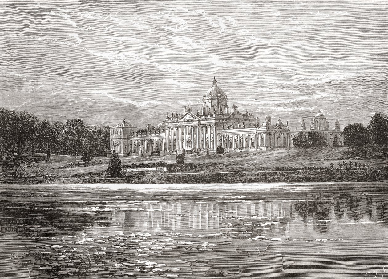 Castle Howardin etelärintama Pohjois-Yorkshiressä Englannissa 1800-luvun lopulla, Own Country -julkaisusta 1898 tekijältä Unbekannt