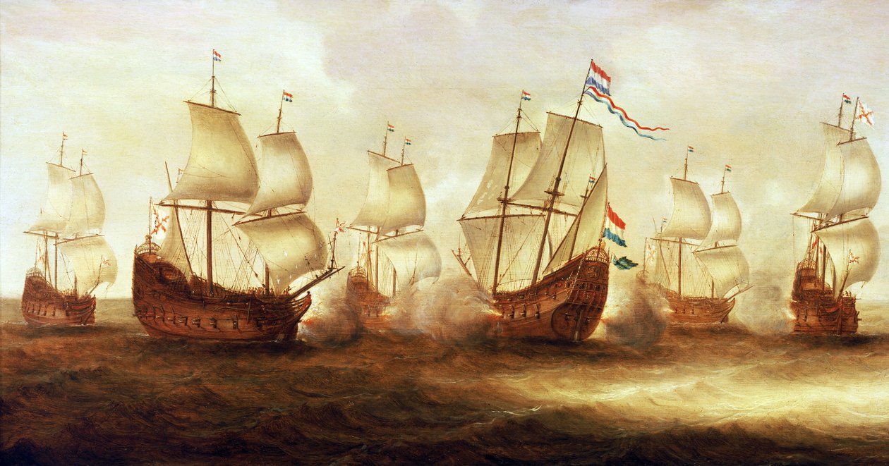 Kolmikymmenvuotinen sota (1618-1648): Amiraali Witte de Within (1599 -1658) toiminta Dunkerquen veneiden kanssa Nieuwpoortin (Hollanti) edustalla vuonna 1641. tekijältä Unbekannter Künstler