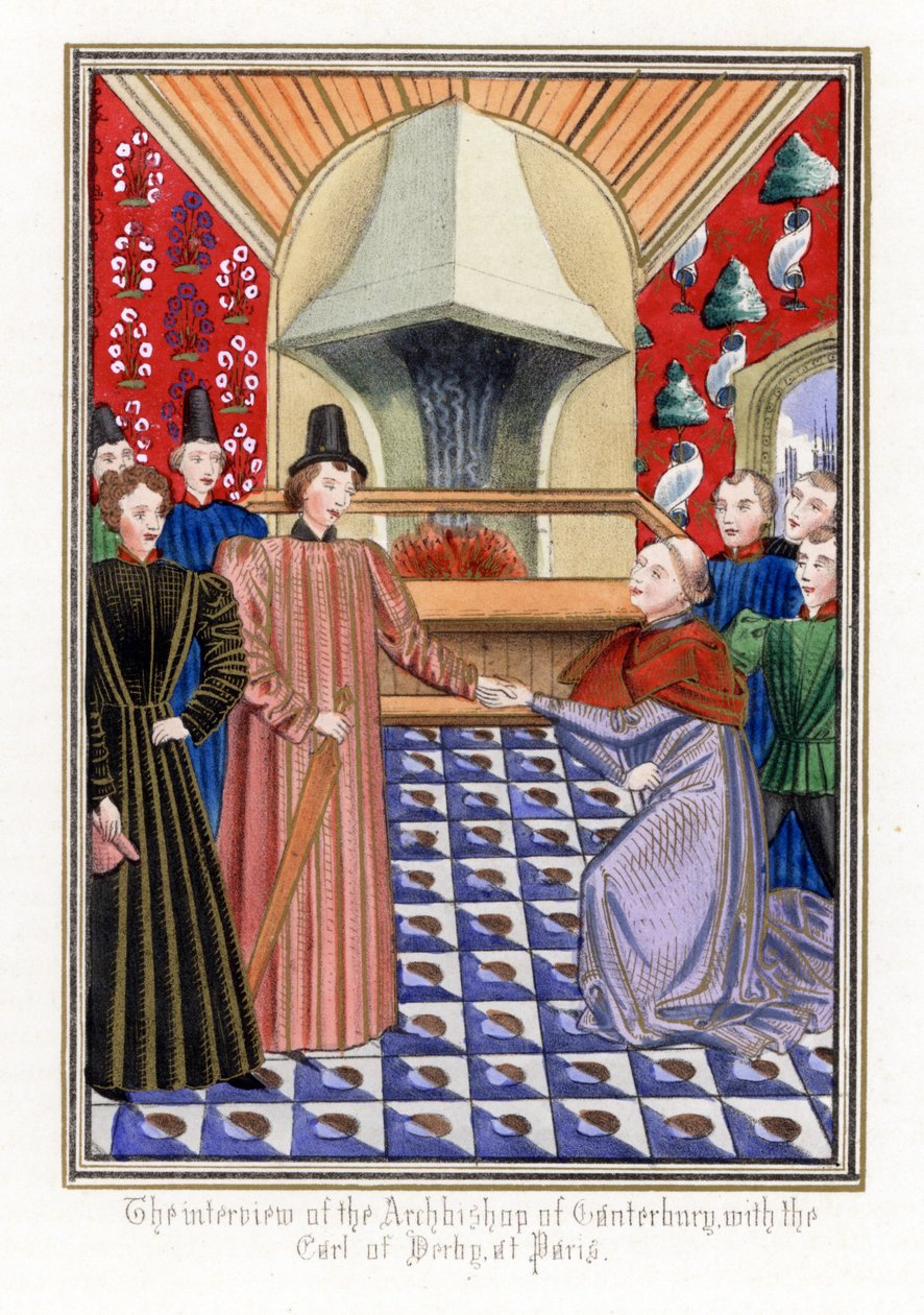 Thomas Arundel (1353-1414), Cantorberyn arkkipiispa, tapasi Henri Bolingbroken (Englannin Henrik IV) tekijältä Unbekannter Künstler