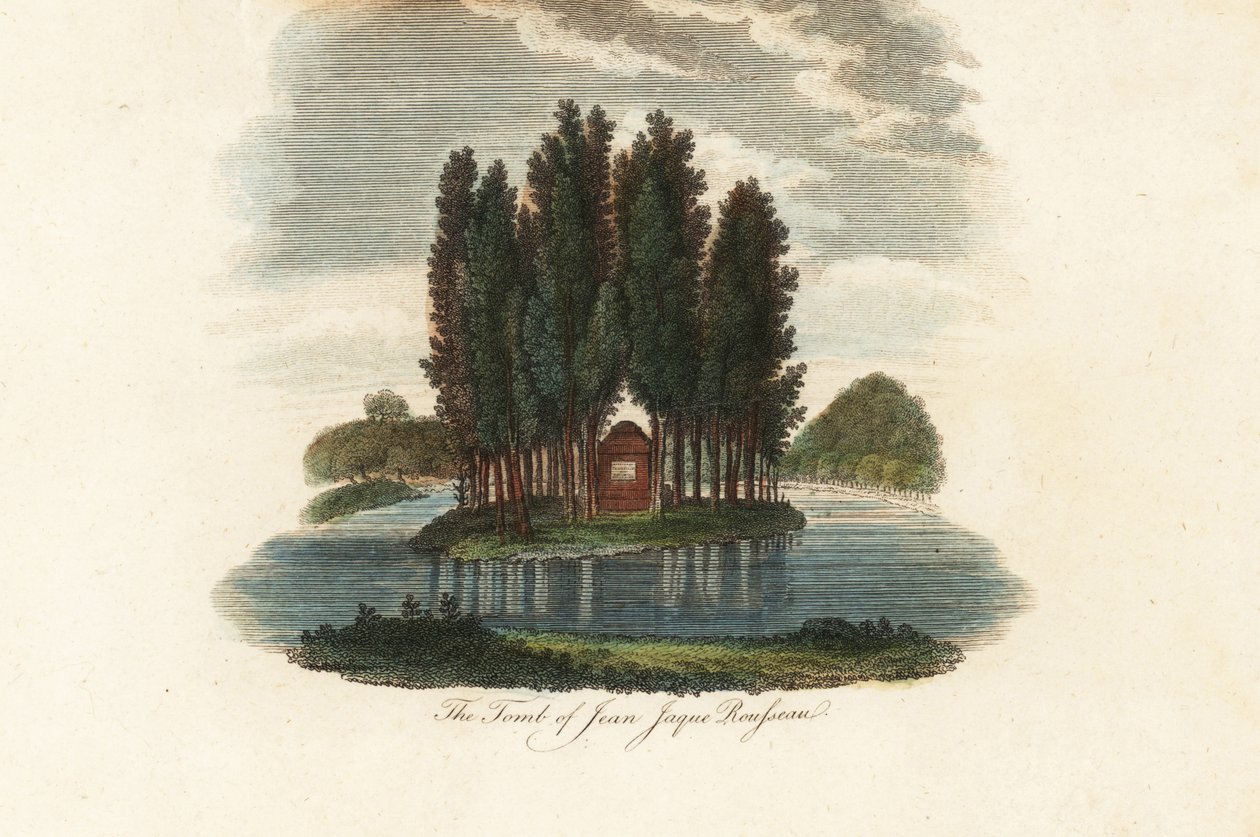 Ranskalaisen kirjailijan Jean-Jacques Rousseaun hauta. 1803 (kaiverrus) tekijältä Unbekannter Künstler