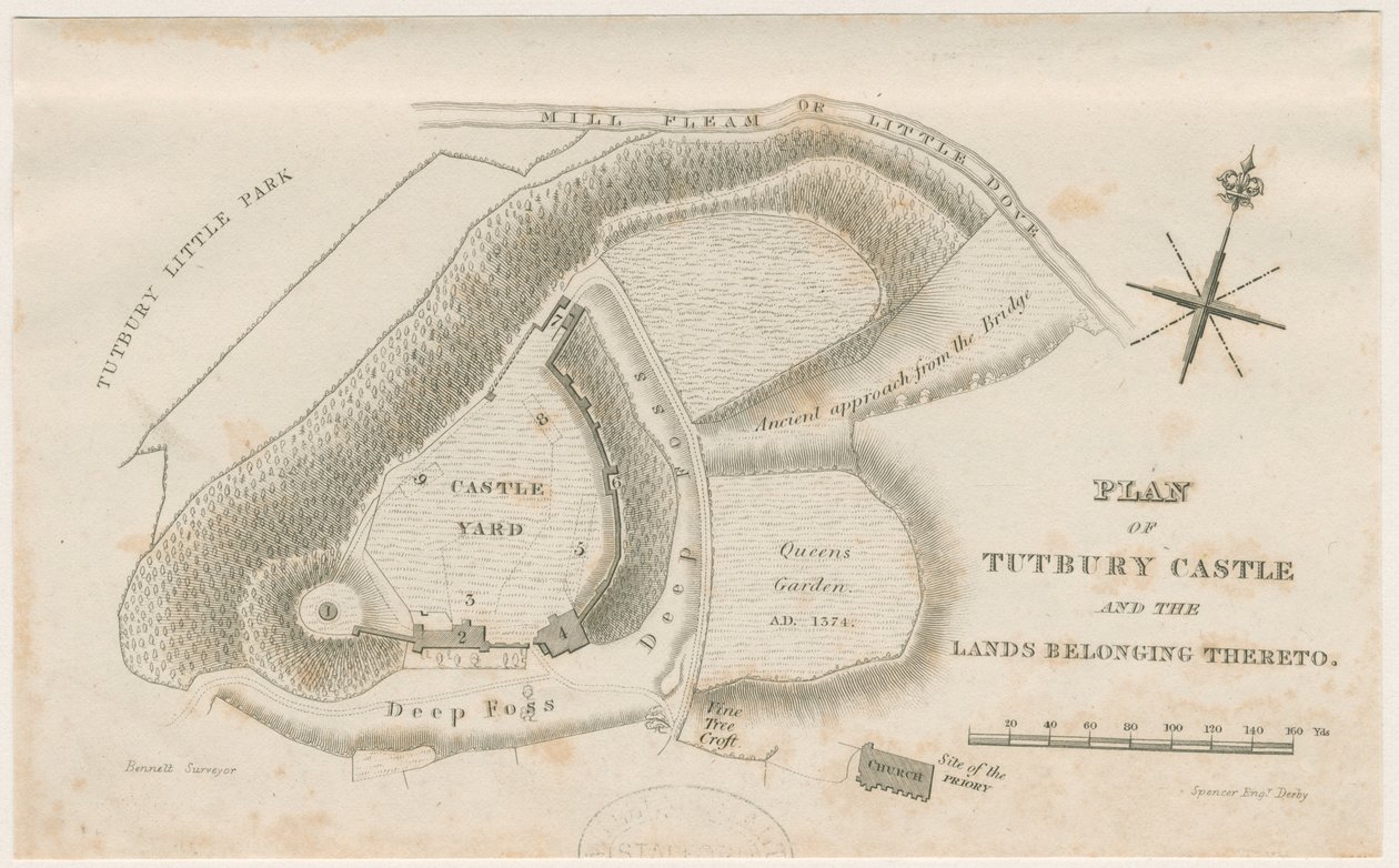 Tutburyn linna: Suunnitelma: kaiverrus, nd [c 1832] tekijältä Unbekannt