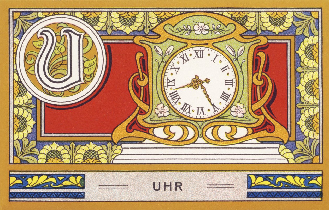 U: Kello - Alphabet Palmine. Kromolitografioiden sarja, toimittajina H. Schlinck & Cie, Hamburg, s. d. . Mainos Palminin hienoimmasta kookosöljystä. Mitat: 7 x 11 cm tekijältä Unbekannter Künstler