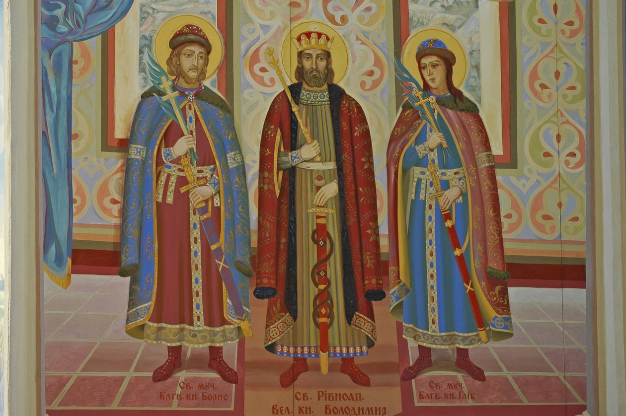 Ukraina, Kiova, Pyhän Mikaelin ortodoksinen luostari (alkuperäinen1108, rekonstruktio 2001), ulkoinen fresko tekijältä Unbekannt