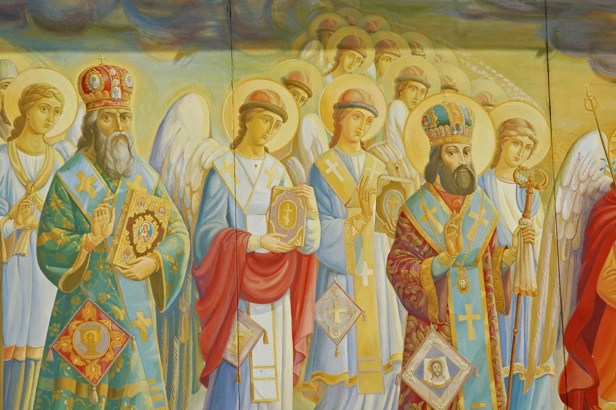 Ukraina, Kiova, Pyhän Mikaelin ortodoksinen luostari (alkuperäinen1108, rekonstruktio 2001), ulkoinen fresko tekijältä Unbekannt