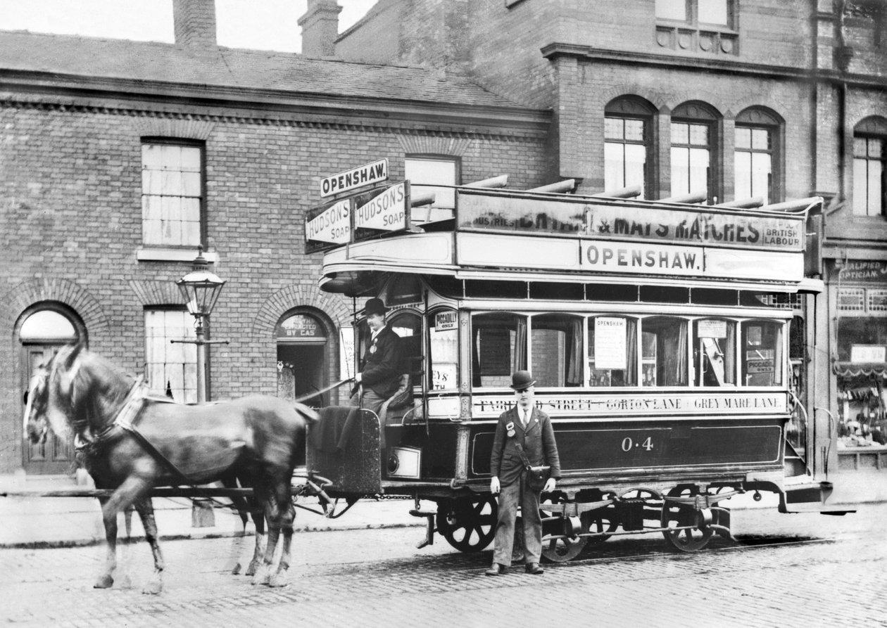Iso-Britannia: Open Horse Tram Manchesterissa, c1890 tekijältä Unbekannt