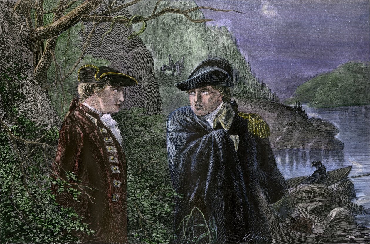 Amerikan yhdysvaltojen itsenäisyyssota (1775-1783): Benedict Arnold (1741-1801) petti isänmaansa lupaamalla luovuttaa West Pointin Englannille, heinäkuu 1780. Arnold tarjoutui palauttamaan linnakkeen briteille 20 000 puntaa ja prikaatinkenraalin arvoa vast tekijältä Unbekannter Künstler