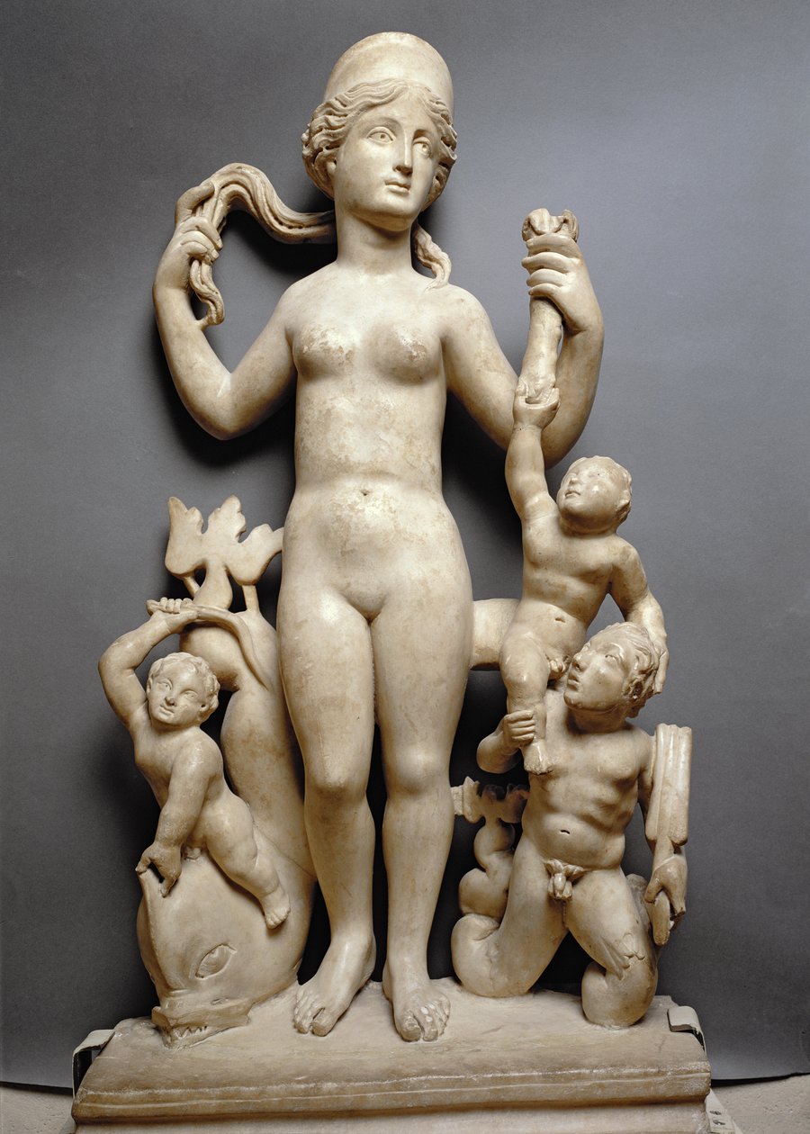 Venus putilla, tritonilla ja delfiinillä, roomalainen, 4. vuosisata jKr. (marmori) tekijältä Unbekannt