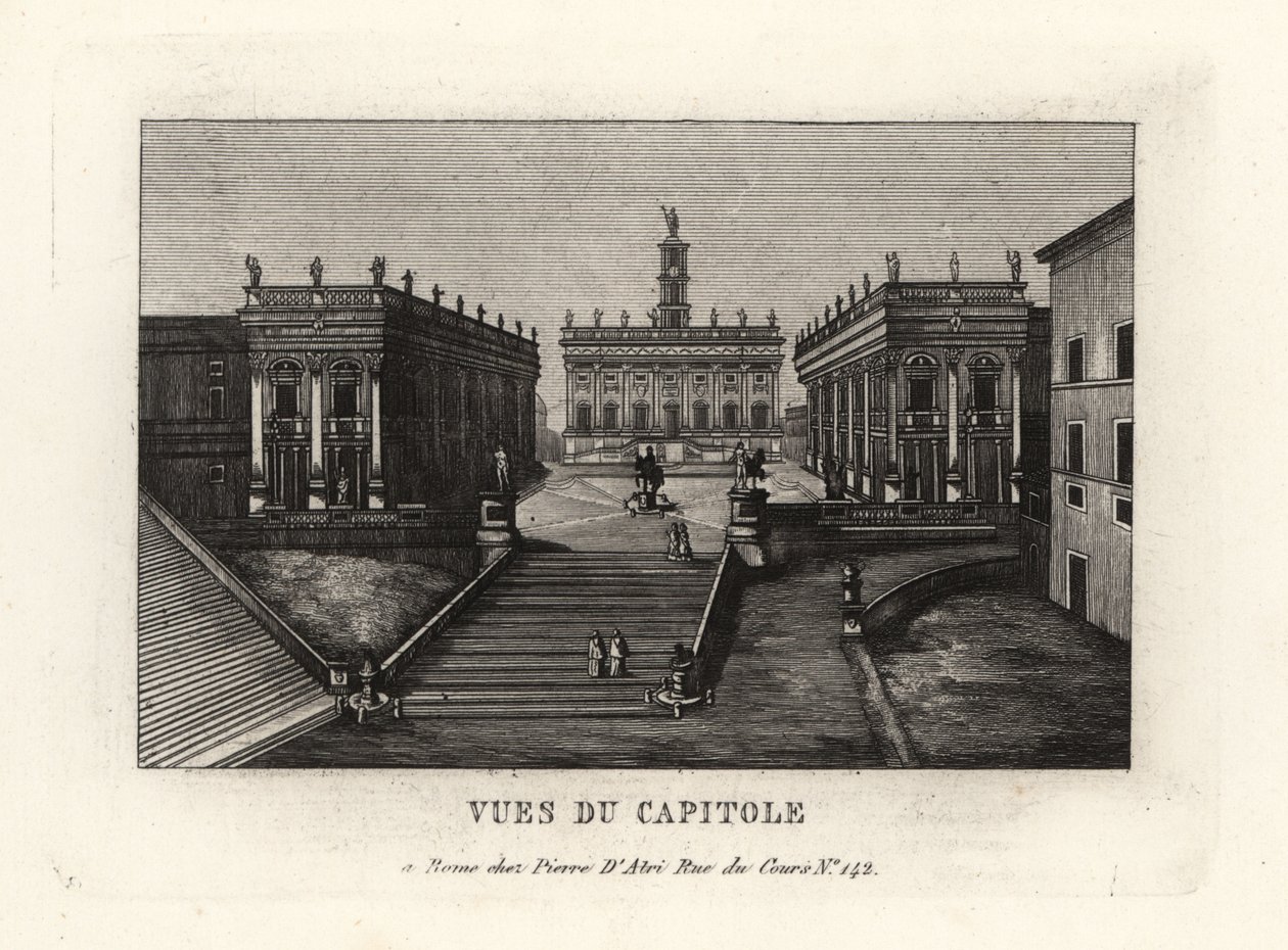 Näkymä Capitoline-kukkulalle. Piazza del Campidoglio, Palazzo Senatorio, Rooma. tekijältä Unbekannt