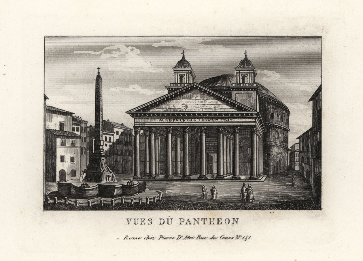 Näkymä Pantheonille suihkulähteineen, Fontana del Pantheon ja Macuteo-obeliski Piazza della Rotondalla, Roomassa tekijältä Unbekannt