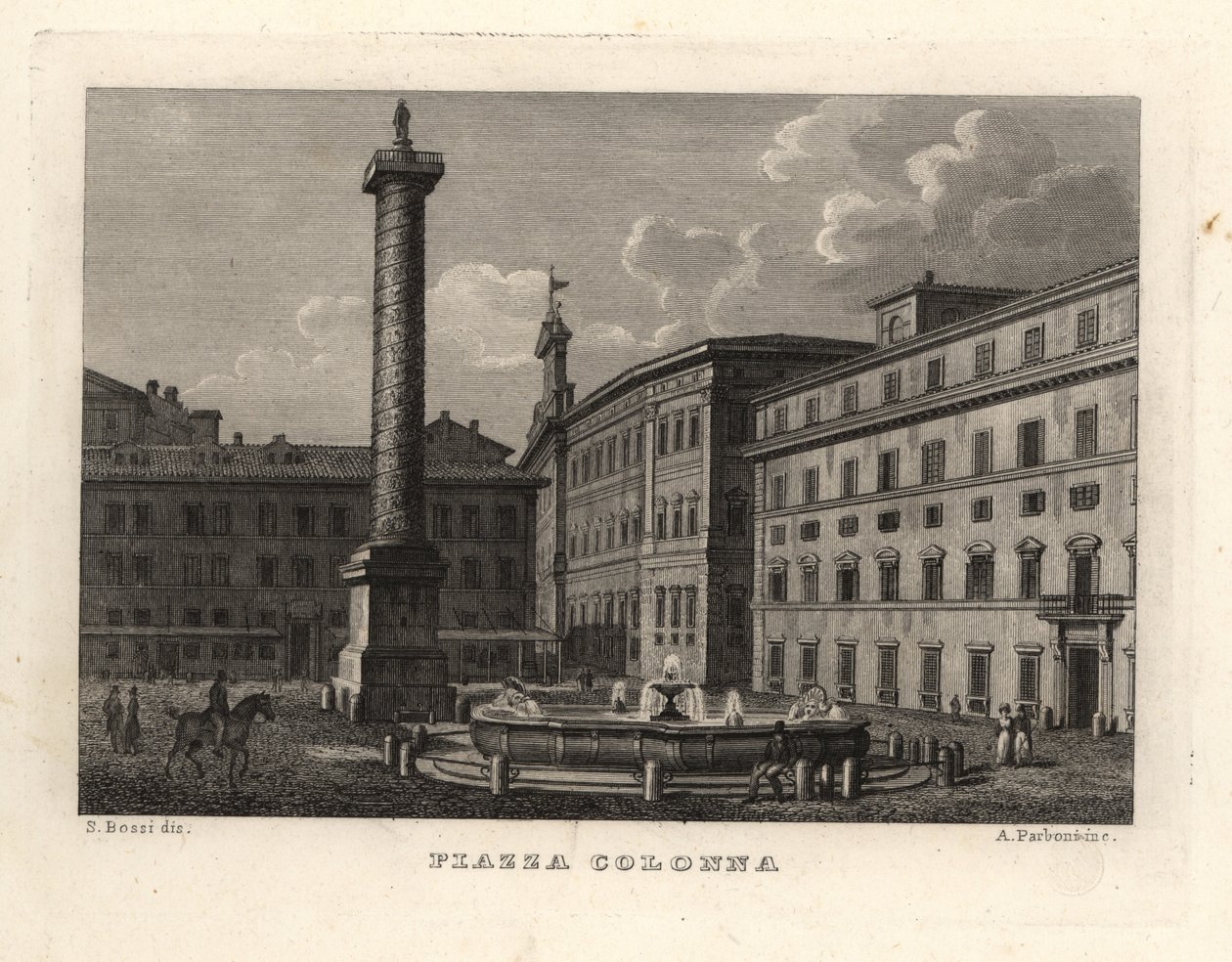 Näkymä Piazza Colonnalle Marcus Aureliuksen pylvään kanssa, Rooma tekijältä Unbekannt