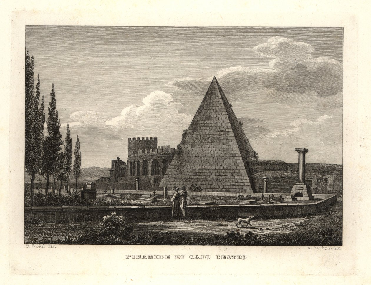 Näkymä Cestiuksen pyramidille, Rooma, rakennettu Gaius Cestiukselle tekijältä Unbekannt