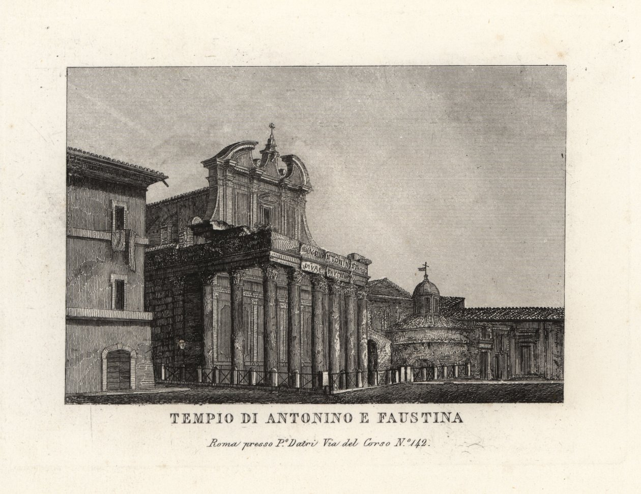Näkymä Antoninuksen ja Faustinan temppelille, Tempio di Antonino e Faustina, Forum Romanum, Rooma tekijältä Unbekannt