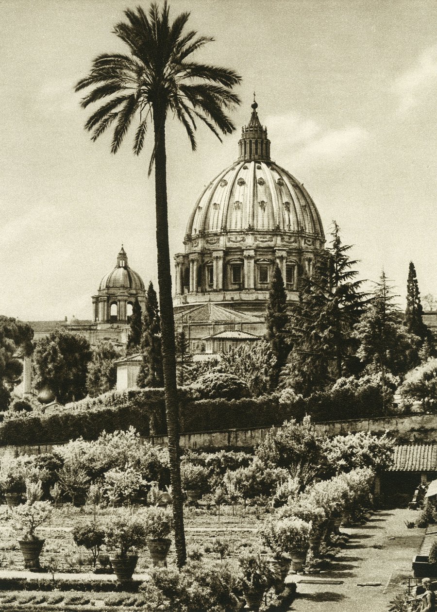Näkymä Vatikaanin puutarhaan ja Pyhän Pietarin basilikalle (San Pietro) Roomassa tekijältä Unbekannt