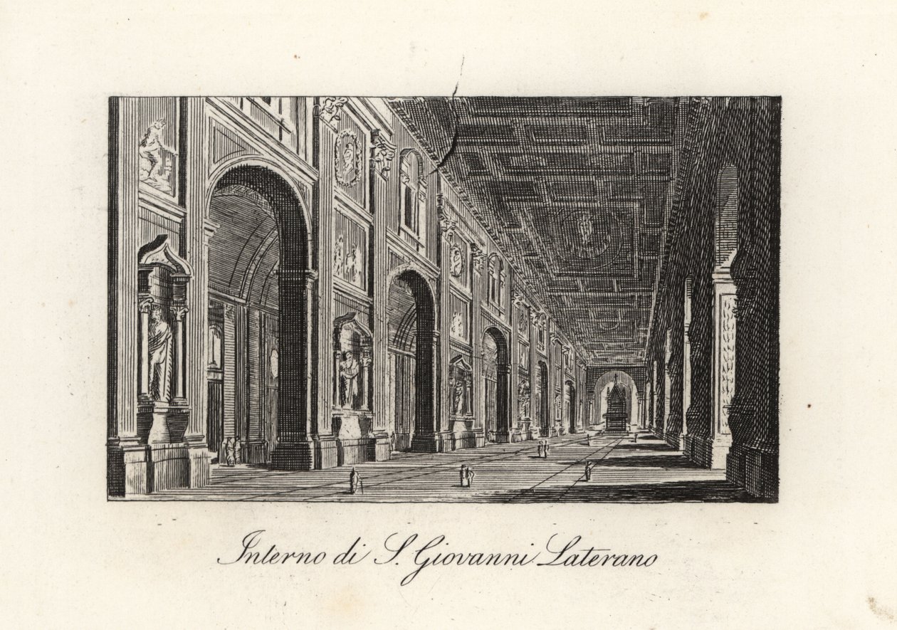 Näkymä Pyhän Johannes Kastajan arkkibasilikan sisätiloihin. John Lateran, S. Giovanni Lateran, Rooma tekijältä Unbekannt