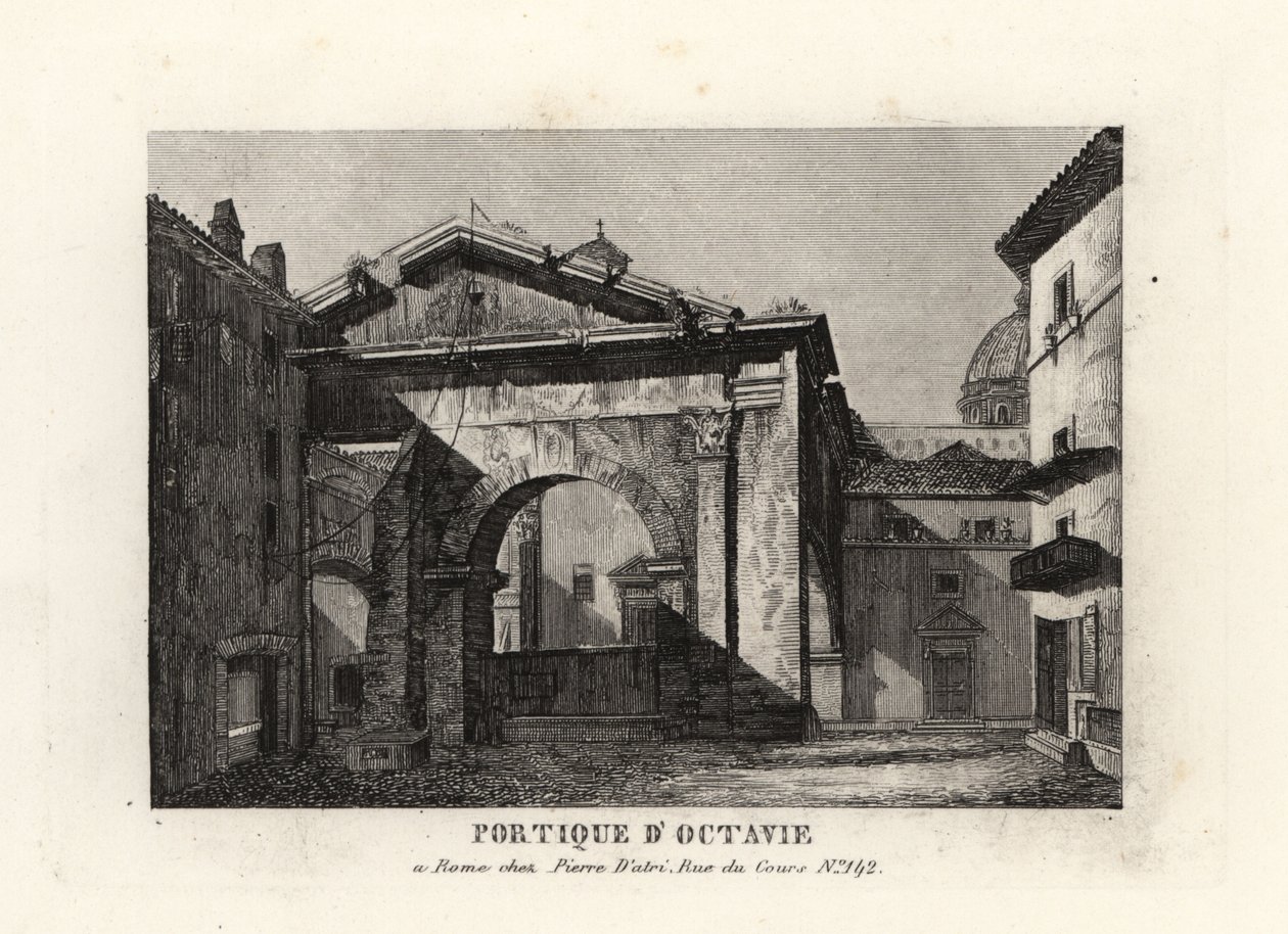 Näkymä Portico of Octavianuksen raunioista, Porticus Octaviae, Rooma tekijältä Unbekannt