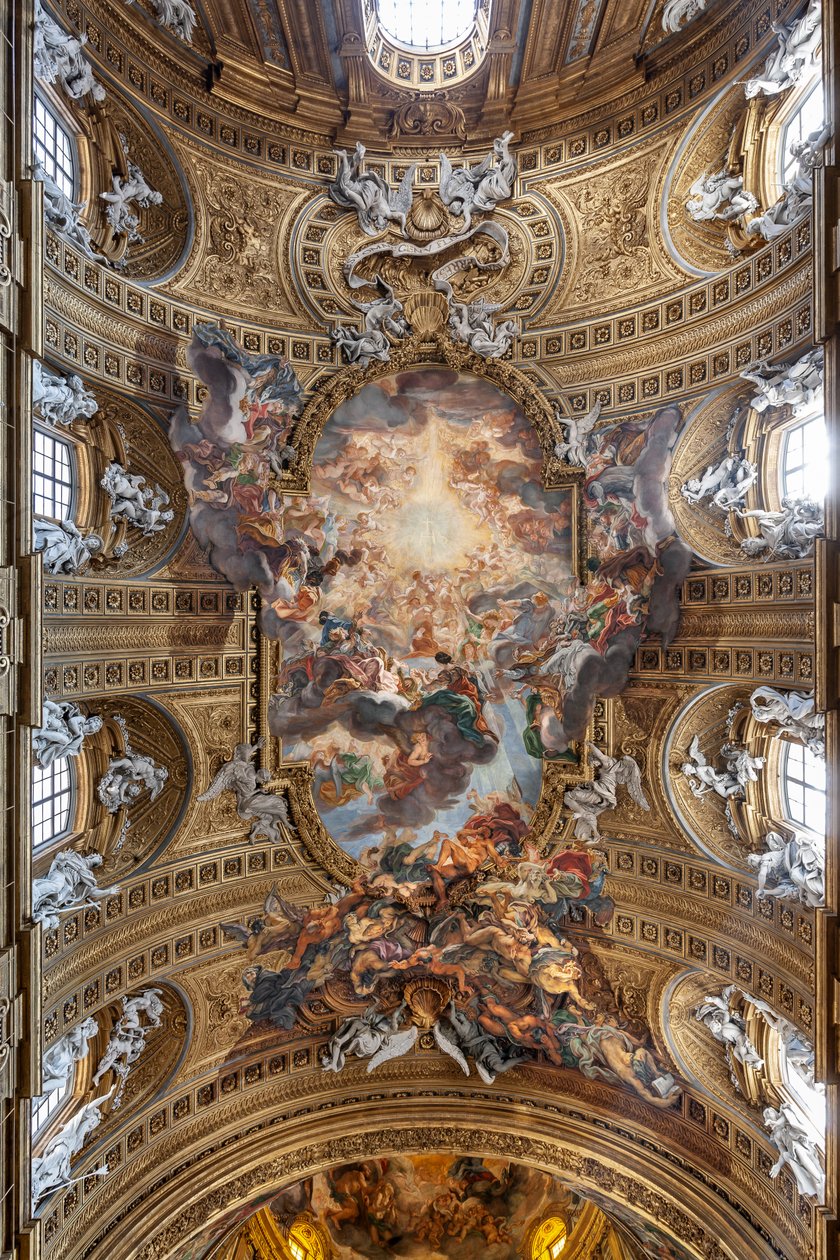 Näkymä laivan holviin "Triumph in the Name of Jesus", Gesùn kirkko, Rooma, Italia (kuva) tekijältä Unbekannter Künstler