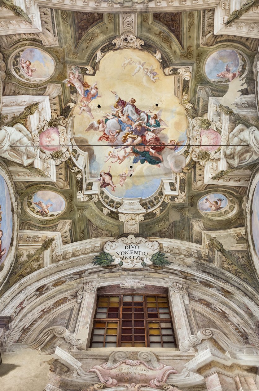 Näkymä holviin Teatini-huoneen freskoilla, Chiesa di San Vincenzo, Piacenza, Emilia-Romagna, Italia (kuva) tekijältä Unbekannter Künstler