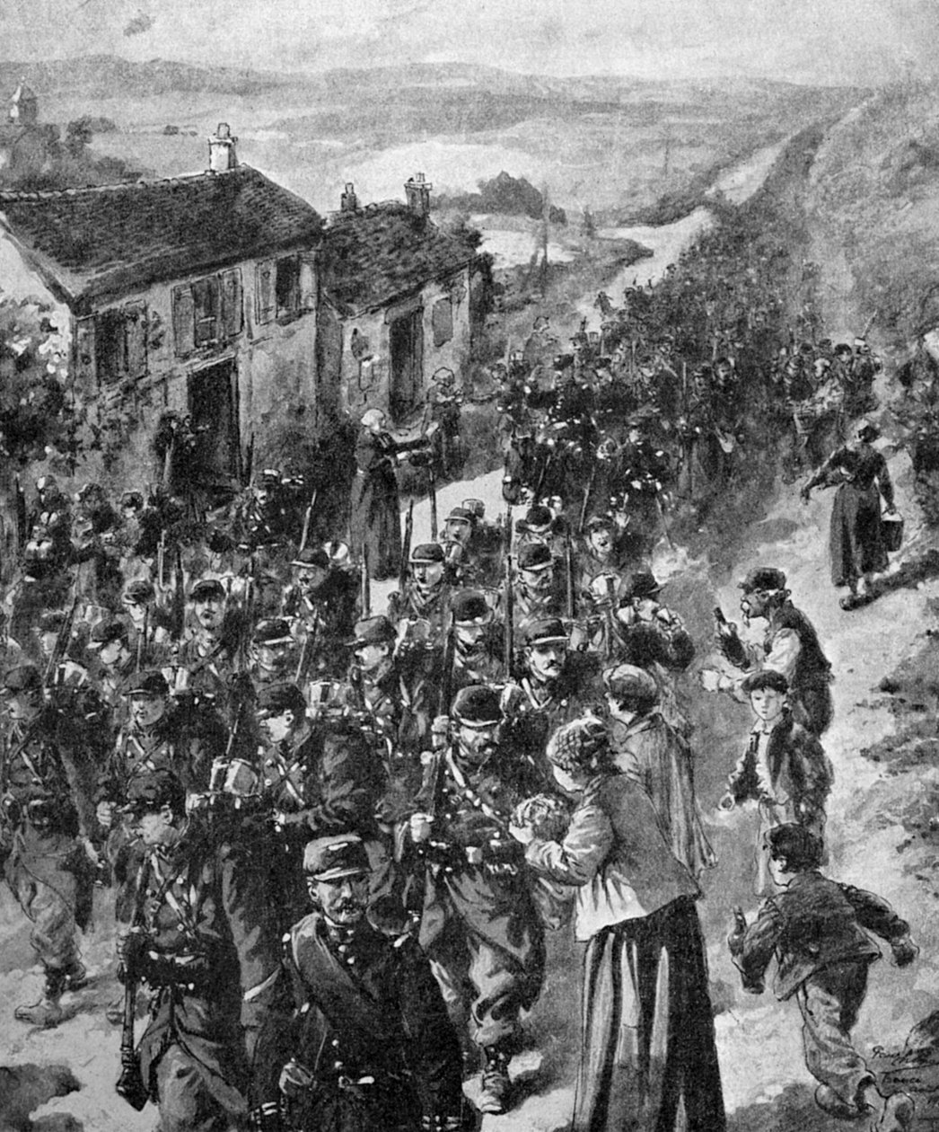 Ensimmäinen maailmansota - Ranskalaiset sotilaat marssivat rintamalle 1914 tekijältä Unbekannter Künstler