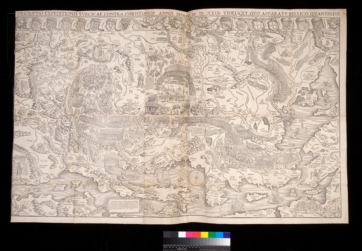 Seinäkartta Turkin kampanjasta vuodelta 1529, kirjoittaneet Johann Haselberg (fl.1514–37) ja Christoph Zell (k.1590), Nürnberg tekijältä Unbekannt