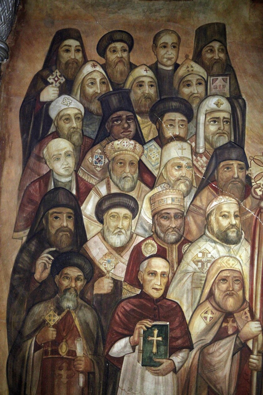 Seinämaalaus Pyhän Markuksen koptilaisen pyhäkön Abbassya Le Caire Egyptessä tekijältä Unbekannt