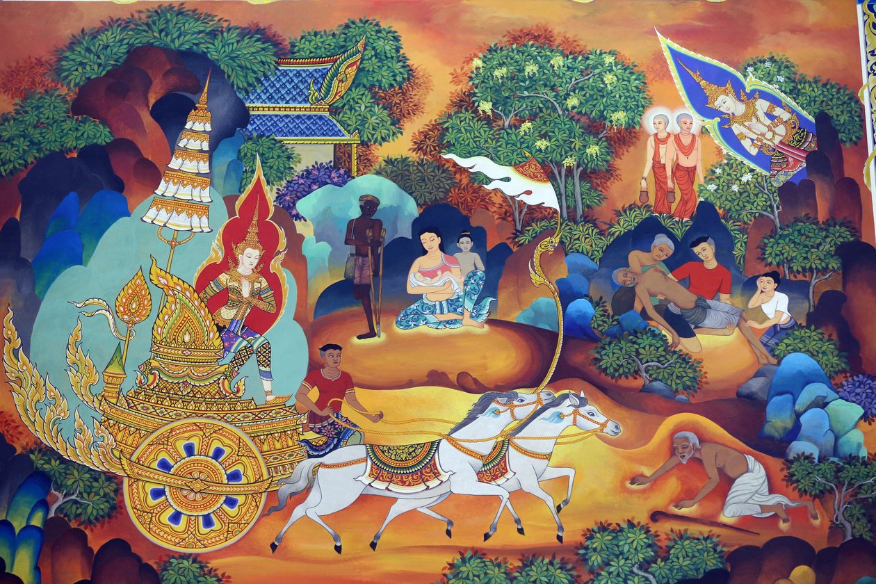Wat Ananda Metyarama Thaimaan buddhalainen temppeli. Buddhan elämä maalaus, 20160818, Singapore, Singapore tekijältä Unbekannt