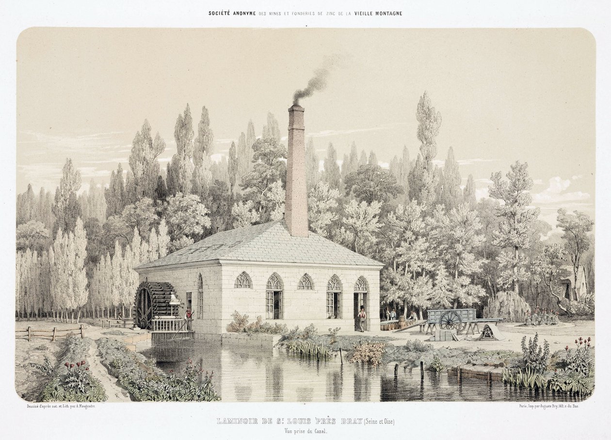 Water Power, Pre-1900 sinkkivalssaamo (Laminoir), Saint Louis, lähellä Bray, Ranska tekijältä Unbekannt