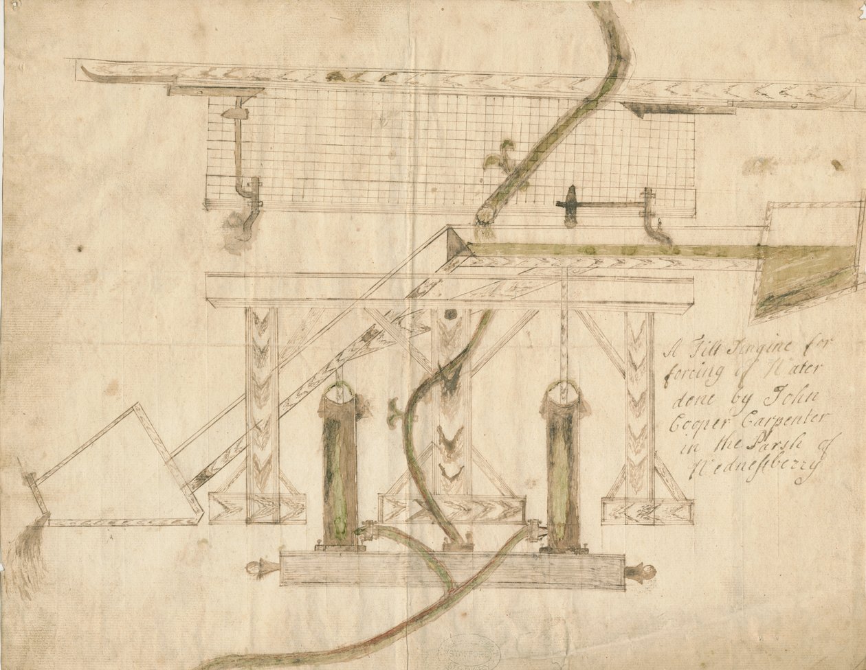 Wednesbury - A Tilt Engine: kynä- ja mustepiirustus, nd [c 1710] tekijältä Unbekannt