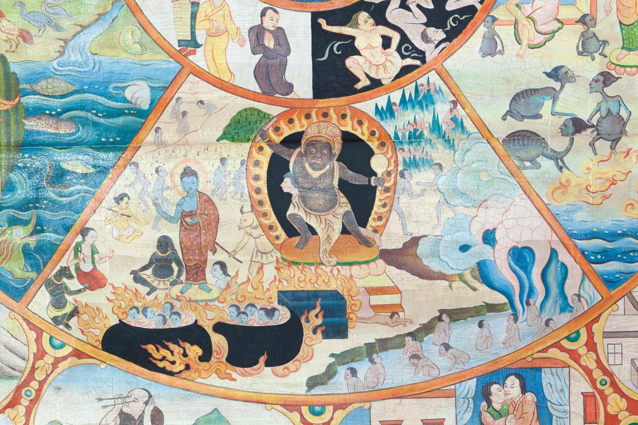 Elämänpyörä, yksityiskohdat, seinämaalaus wat Umongissa, Chiang Mai, Thaimaa tekijältä Unbekannter Künstler