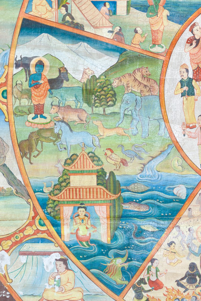 Elämänpyörä, yksityiskohdat, seinämaalaus wat Umongissa, Chiang Mai, Thaimaa tekijältä Unbekannter Künstler