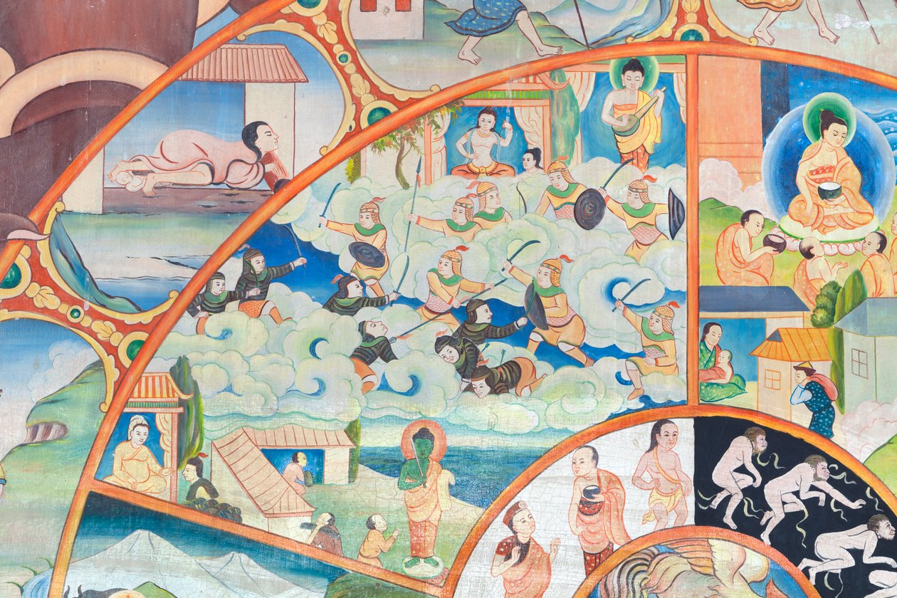 Elämänpyörä, yksityiskohdat, seinämaalaus wat Umongissa, Chiang Mai, Thaimaa tekijältä Unbekannter Künstler