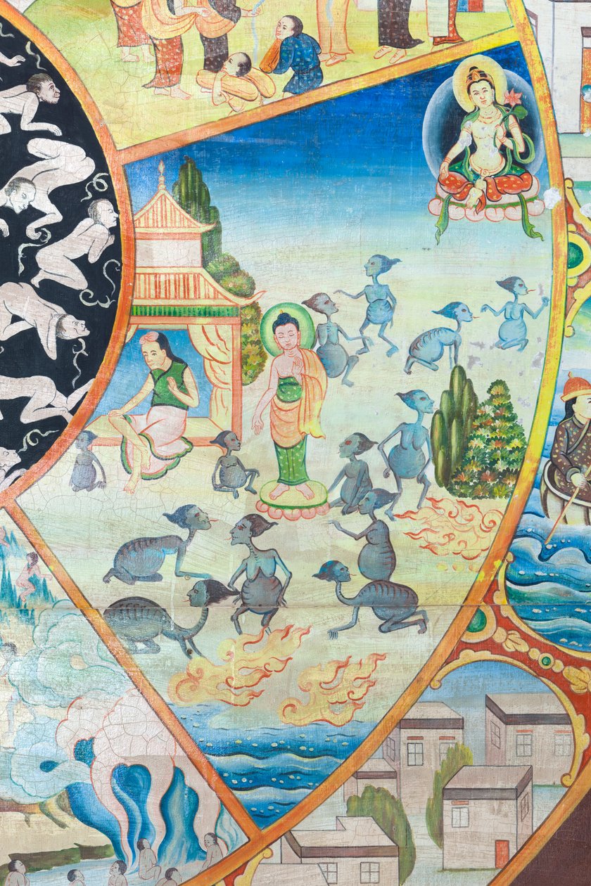 ਵਾਟ ਉਮੋਂਗ, ਚਿਆਂਗ ਮਾਈ, ਥਾਈਲੈਂਡ ਫਿਨਿਸ਼ ਵਿਖੇ ਜੀਵਨ ਦਾ ਪਹੀਆ, ਵੇਰਵੇ, ਕੰਧ ਚਿੱਤਰਕਾਰੀ tekijältä Unbekannter Künstler