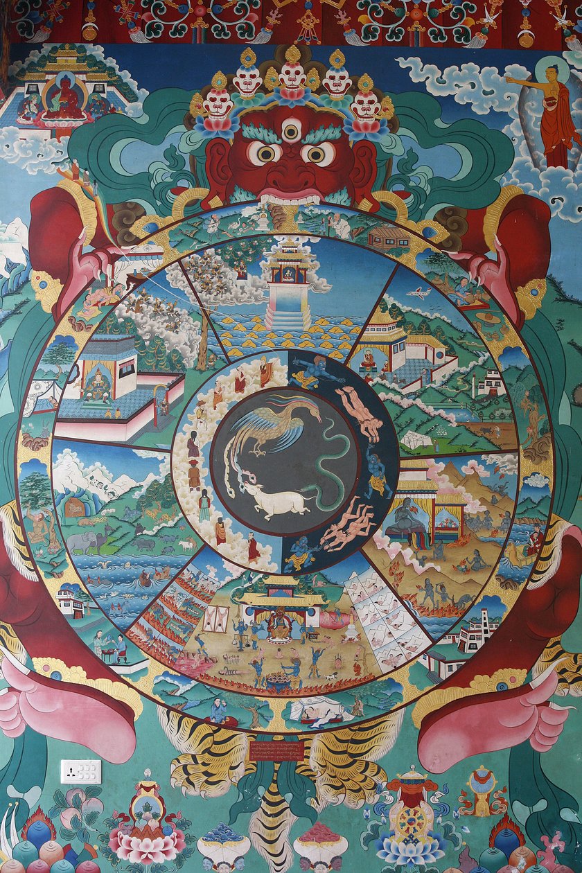Elämänpyörä tai Samsaran pyörä (Mandala). Kopanin luostari, Kathmandu, Nepal tekijältä Unbekannt