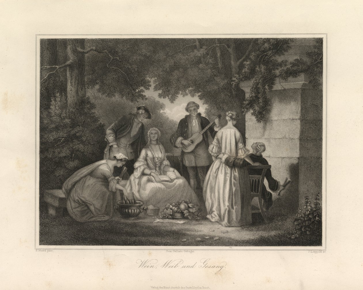Viini, naiset ja laulu, Triest, n.1850 (kaiverrus) tekijältä Unbekannter Künstler