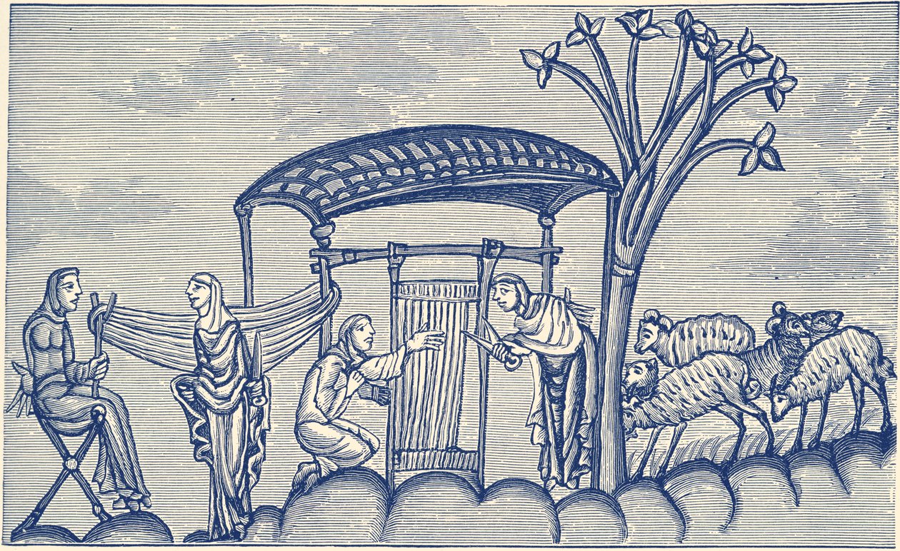 Nainen kutoo, 1130 - 1174 jKr. tekijältä Unbekannter Künstler