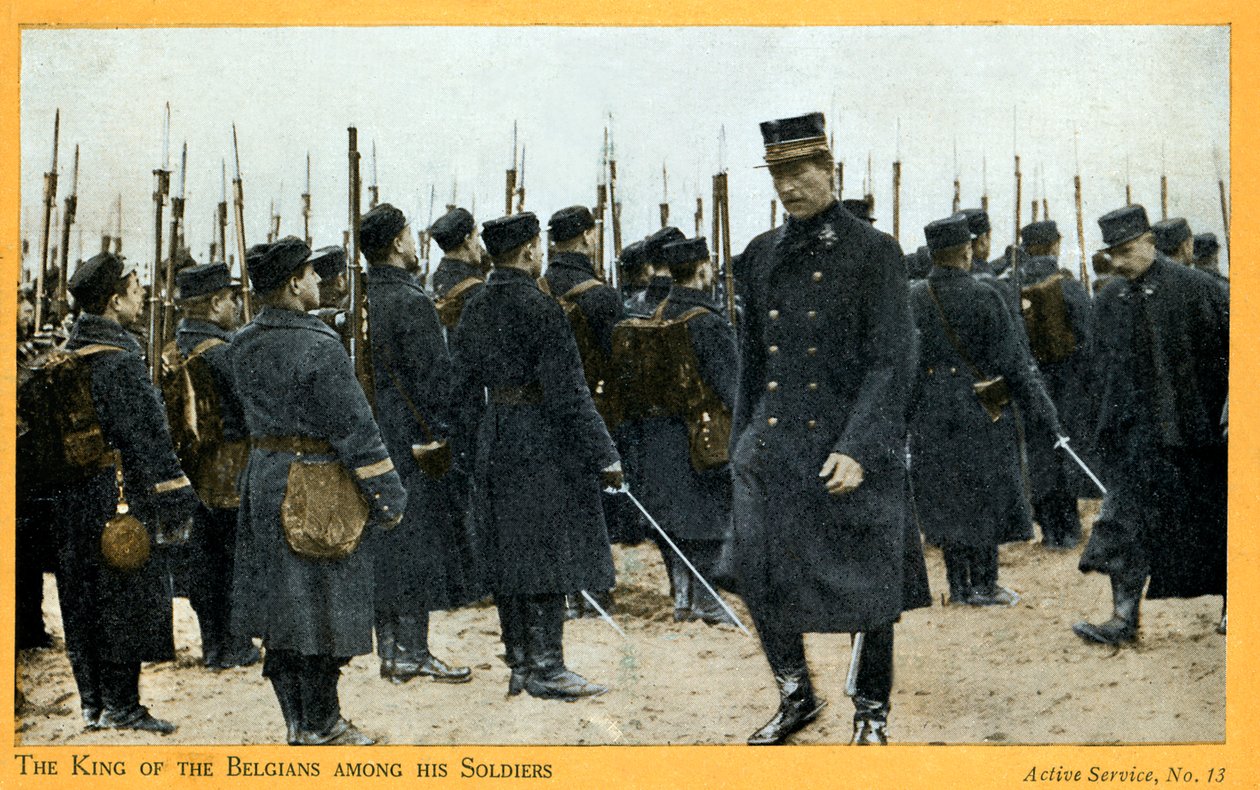 1. maailmansota: Belgian Albert I joukkojensa kanssa (postikortti) tekijältä Unbekannter Künstler