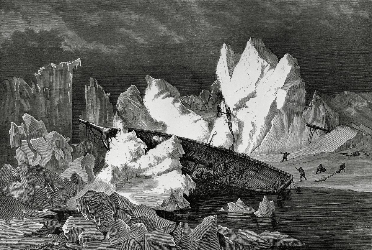 Jään murskaama Hansan hylky, lokakuu 1869, Jäämeri, Saksan toinen pohjoisnaparetkikunta tekijältä William M. Timlin