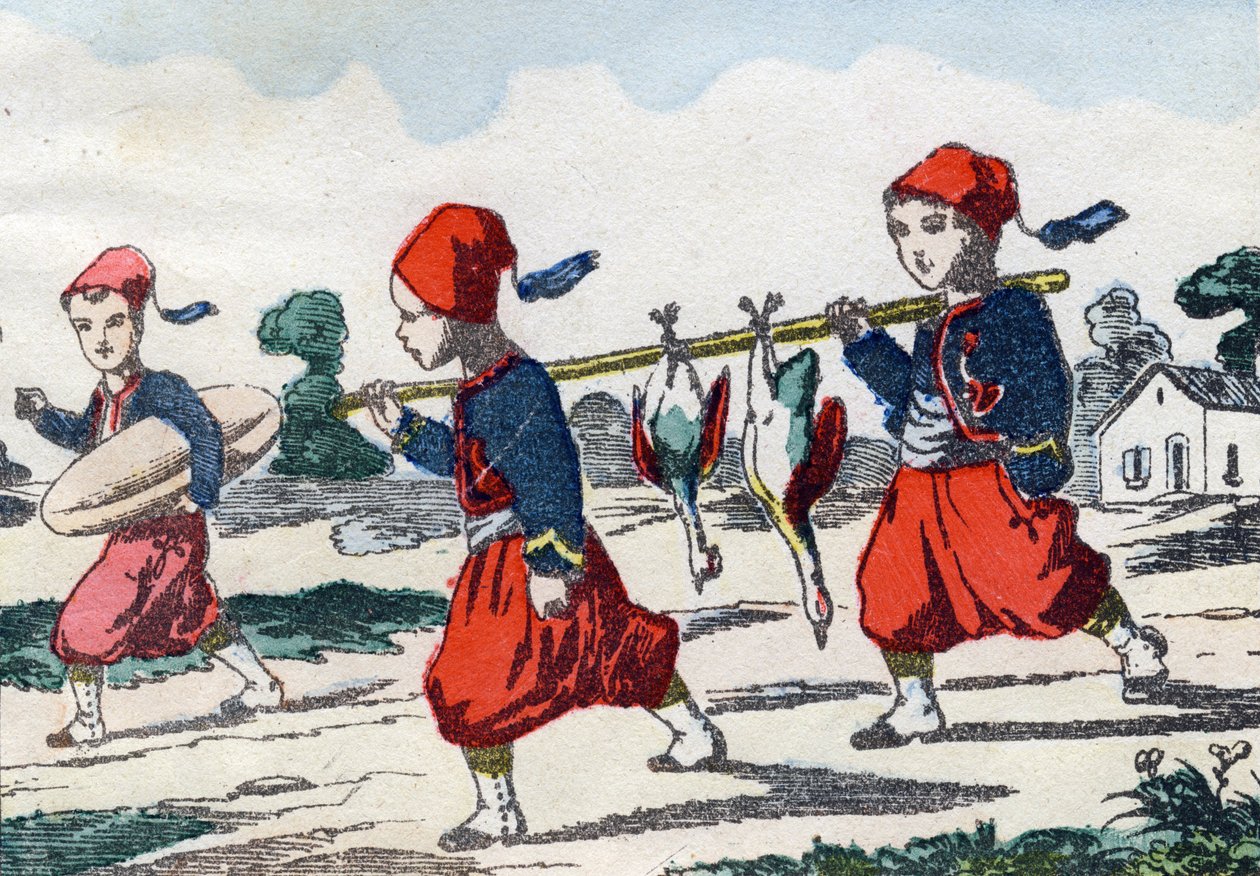 Zouaves. Kaiverrus "lasten sotilasaakkosilla". Kuvat Pont-a-Moussonista, noin 1890. 20 sivua. Aurinko: 28,5 x 21 cm tekijältä Unbekannt
