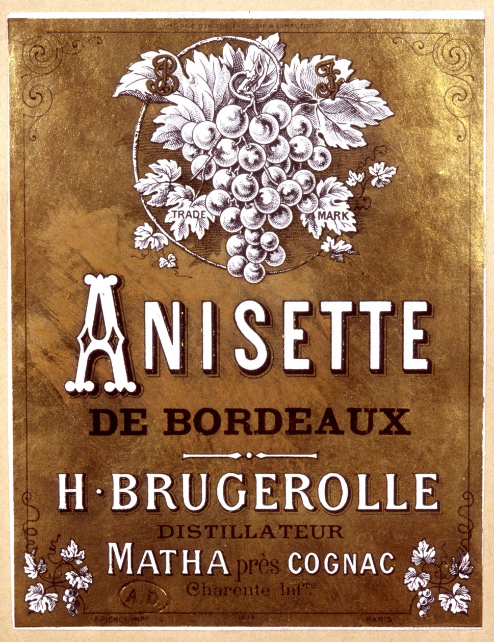 pullon etiketti Anisette de Bordeaux, 1800-luvun loppupuoli tekijältä Unbekannter Künstler