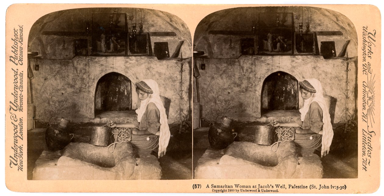 Samarialainen nainen Jacobs Wellissä, Palestiinassa, 1900. tekijältä Underwood and Underwood