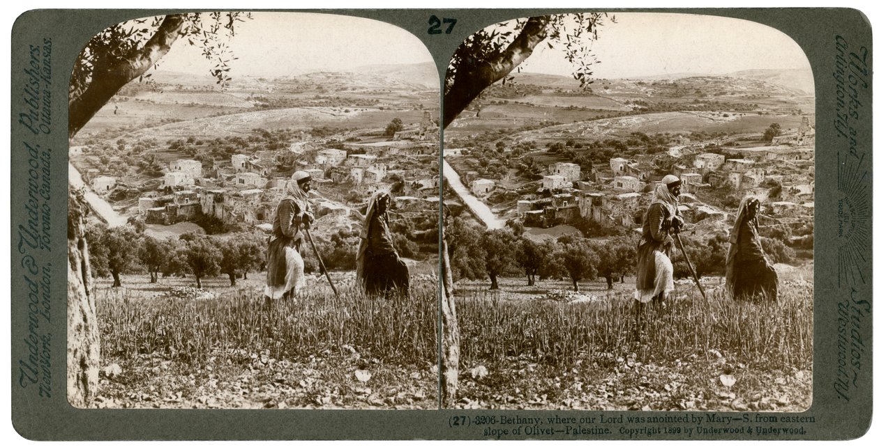 Betania, nähtynä Öljymäen itärinteeltä Palestiinassa, 1899. tekijältä Underwood and Underwood