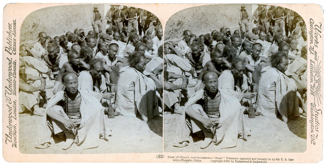 Yhdysvaltain 6. ratsuväen vangiksi ja tuomat nyrkkeilijävangit Tientsin, Kiina, 1901. tekijältä Underwood and Underwood