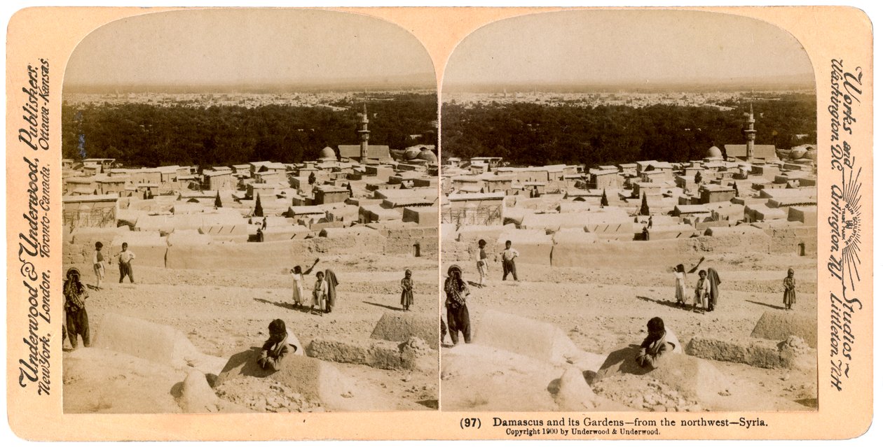 Damaskos ja sen puutarhat luoteesta katsottuna, Syyria, 1900. tekijältä Underwood and Underwood