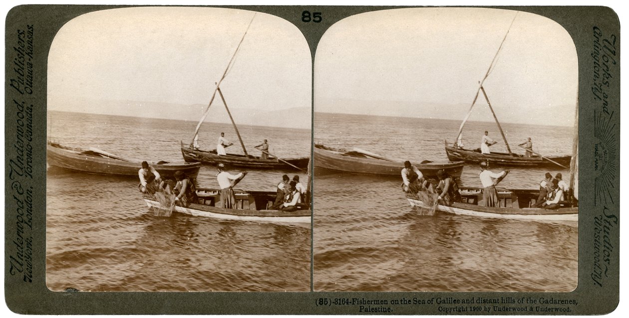 Kalastajat Galileanmerellä, Palestiina, 1900. tekijältä Underwood and Underwood