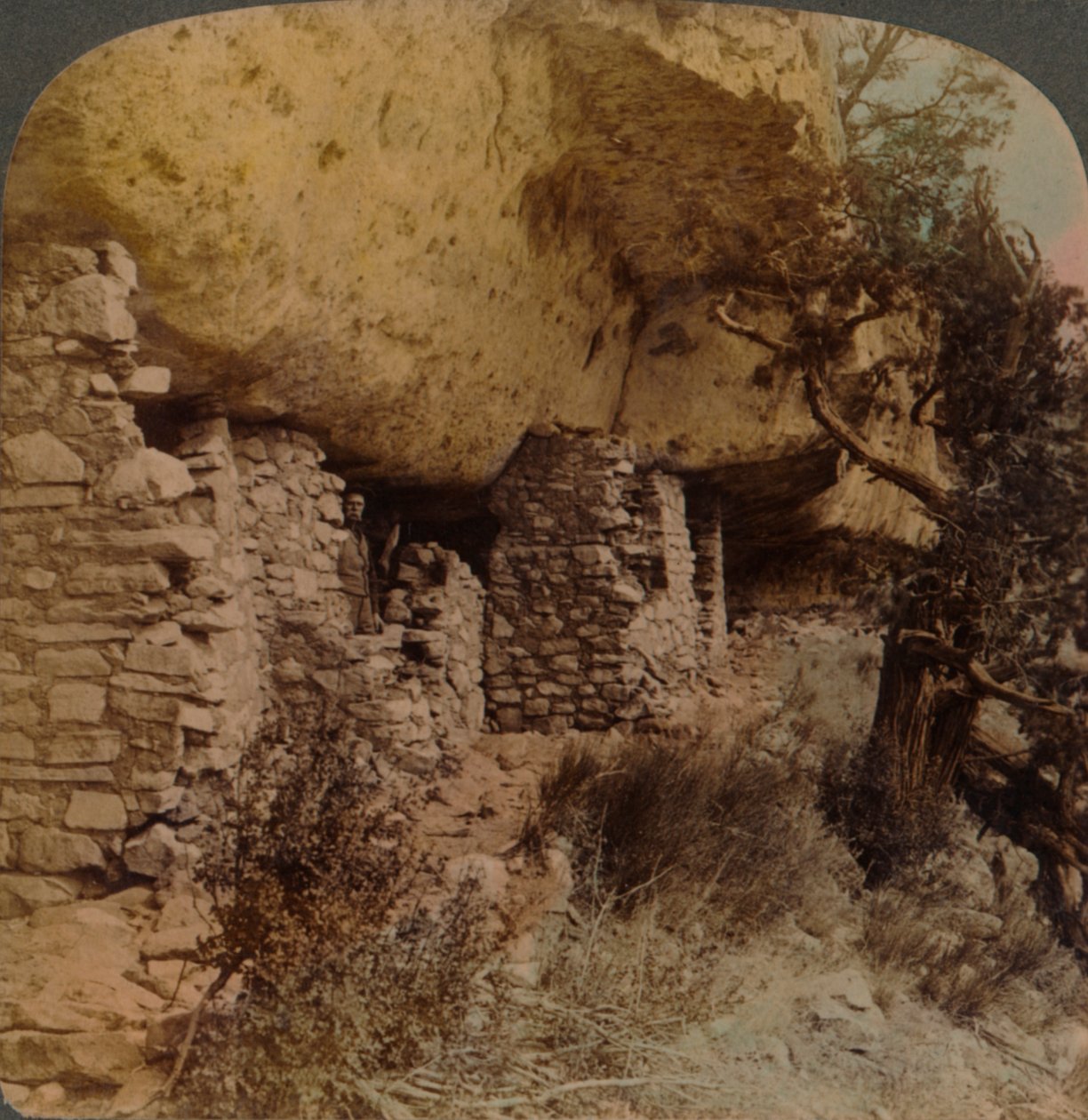 Kadonneen rodun kodit - Cliff Dwellings in Walnut Canyon, Arizona, 1903. Taiteilijat: Elmer Underwood, Bert Elias Underwood. tekijältä Underwood and Underwood