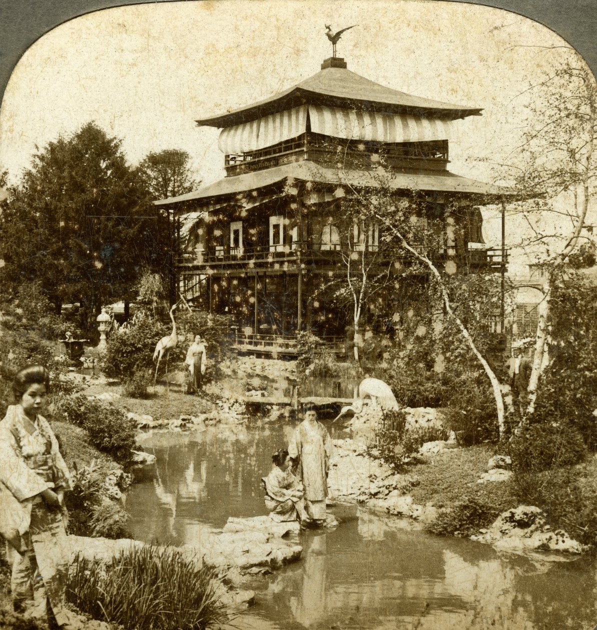 Japanilainen puutarha maailmannäyttelyssä, St Louis, Missouri, USA, 1904. tekijältä Underwood and Underwood