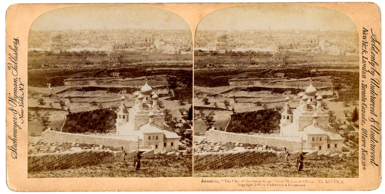 Jerusalem, nähtynä Öljymäeltä, Palestiina, 1897. tekijältä Underwood and Underwood