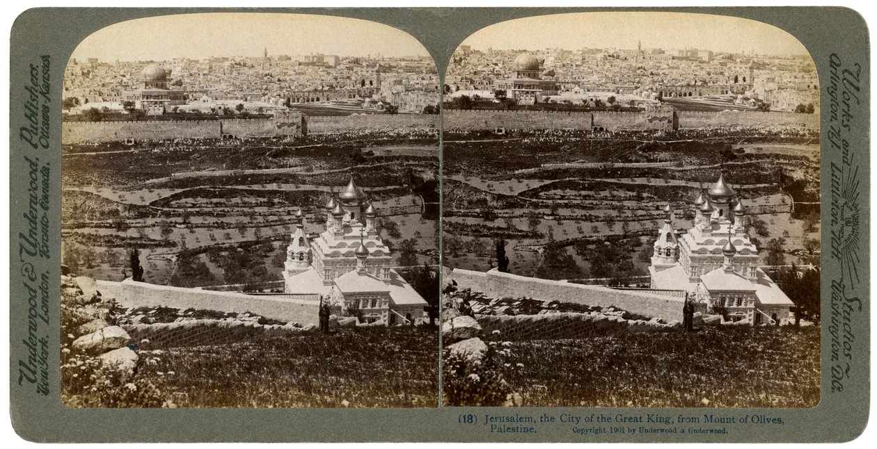 Jerusalem, nähtynä Öljymäeltä, Palestiina, 1901. tekijältä Underwood and Underwood