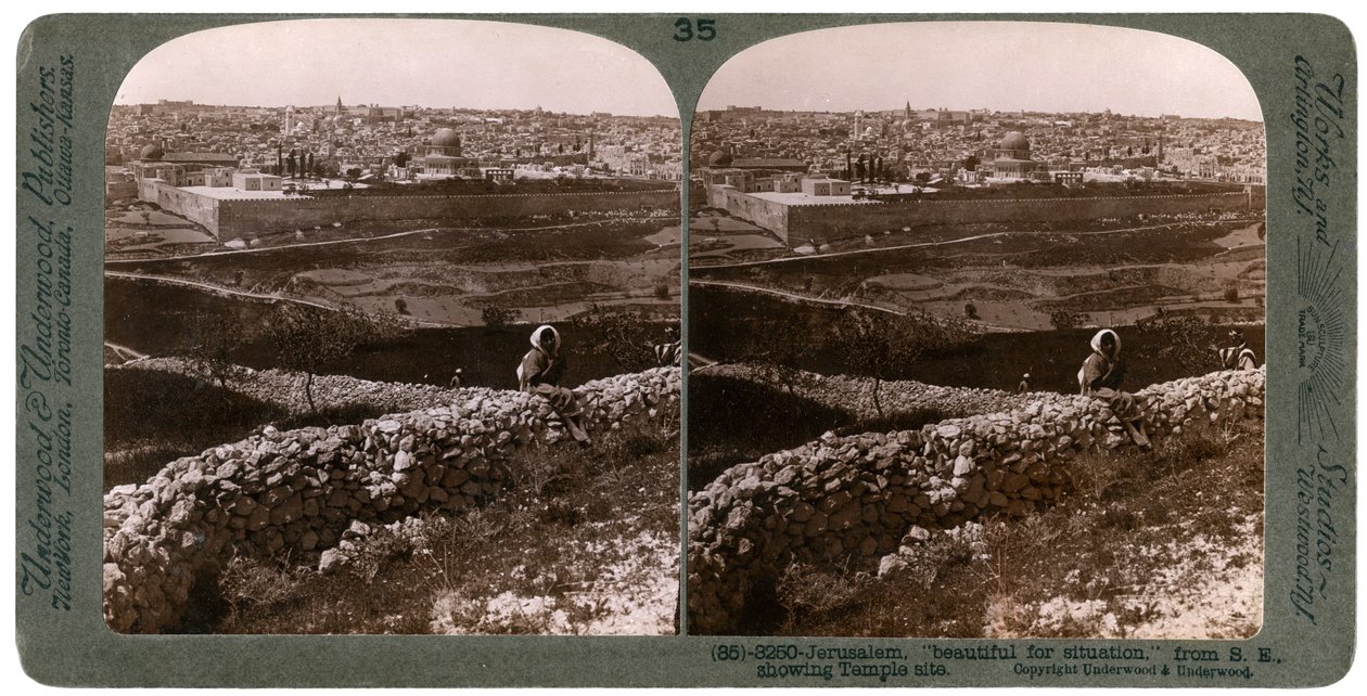Jerusalem, katsottuna kaakosta, näyttää temppelin paikan, Palestiina, 1900-luku. tekijältä Underwood and Underwood