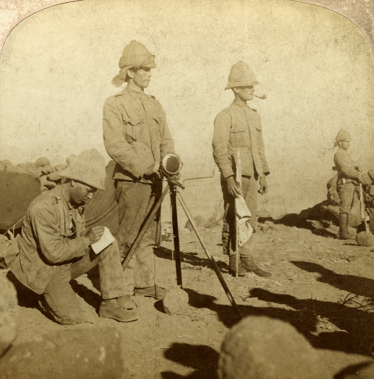 Yorkshiren rykmentin signaloijat, New Zealand Hill, Etelä-Afrikka, Buurien sota, 1900 tekijältä Underwood and Underwood