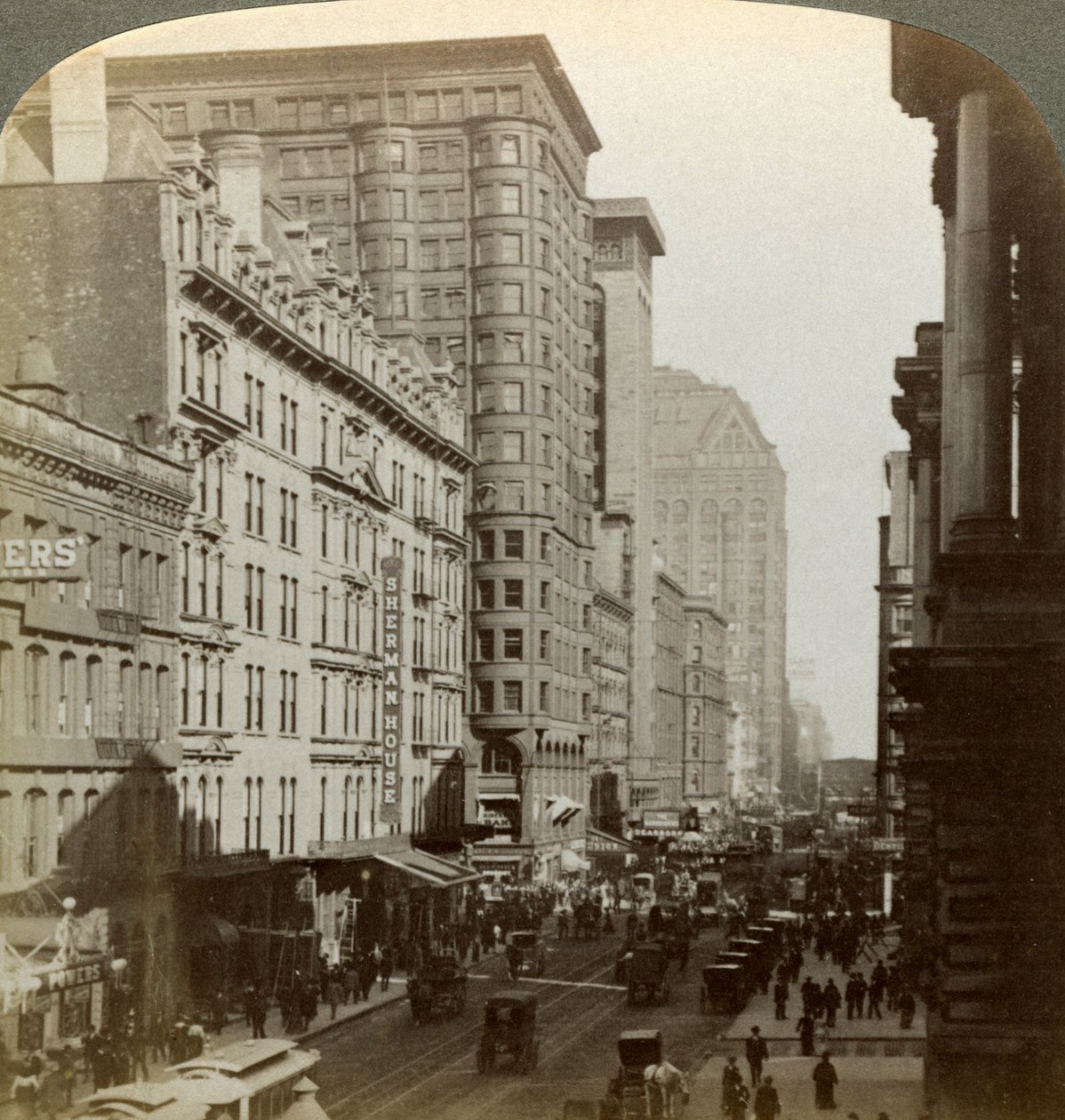 Pilvenpiirtäjät, Randolph Street, Chicago, Illinois, USA, 1800-luvun loppu. tekijältä Underwood and Underwood